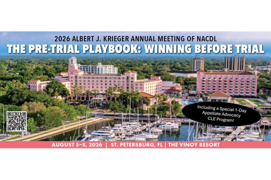 Aerial view of The Vinoy Resort in St. Petersburg, FL promoting a 2026 NACDL CLE conference.