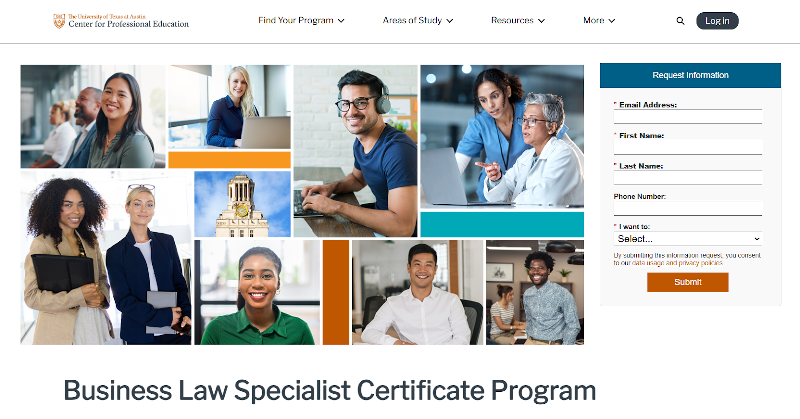 The Business Law Specialist Certificate Program landing page