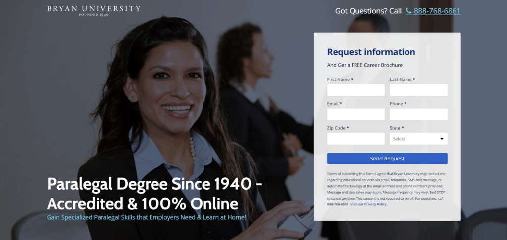 The Associate Degree in Paralegal Studies landing page