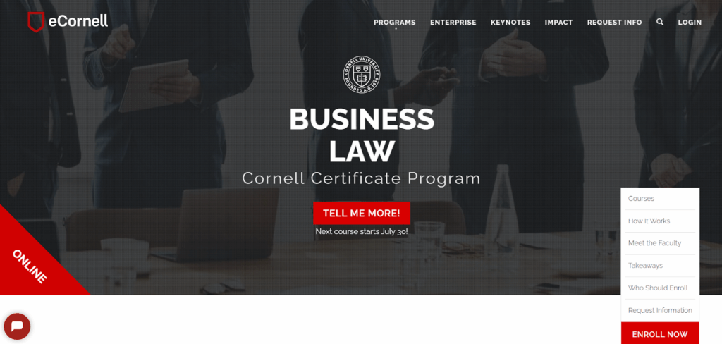 The Business Law Certificate Program landing page