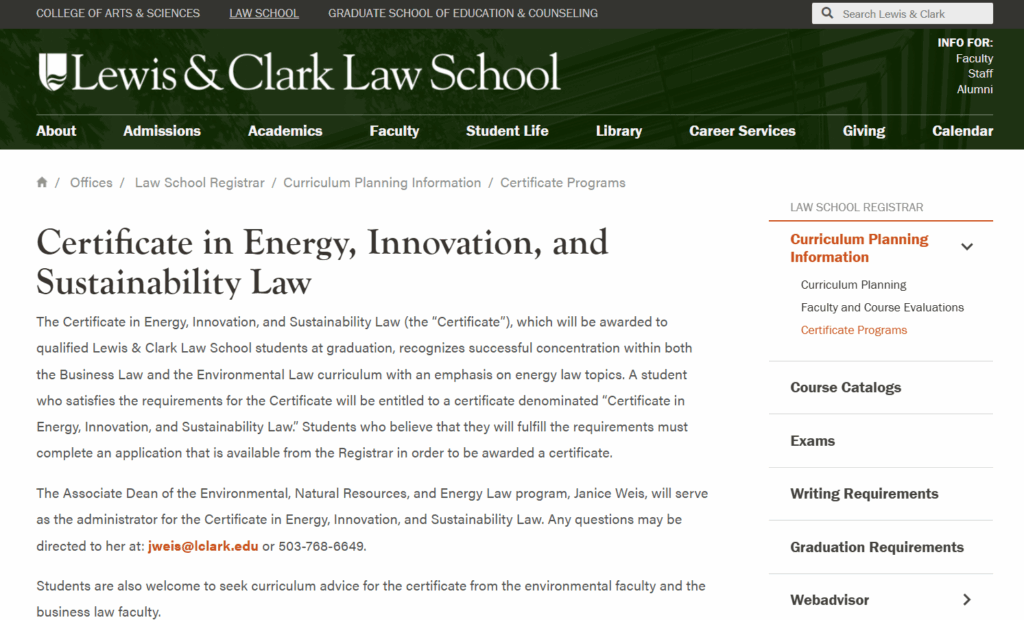 Overview of the Certificate in Energy, Innovation, and Sustainability L:aw