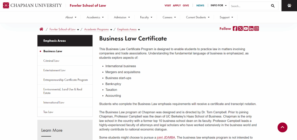 Overview of the Business Law Certificate