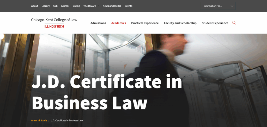 The J.D. Certificate in Business Law landing page