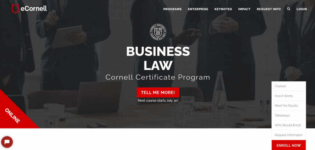 The Business Law Certificate Program landing page