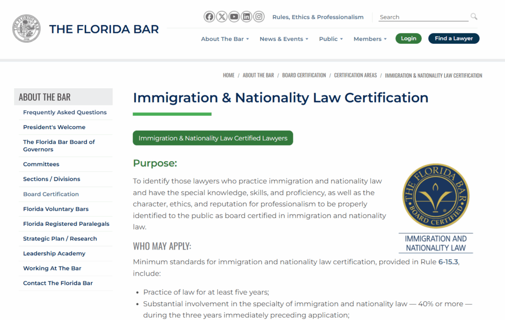 Screenshot of the Immigration & Nationality Law Certification's overview