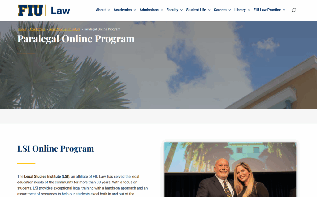 Landing page of the Paralegal Online Program