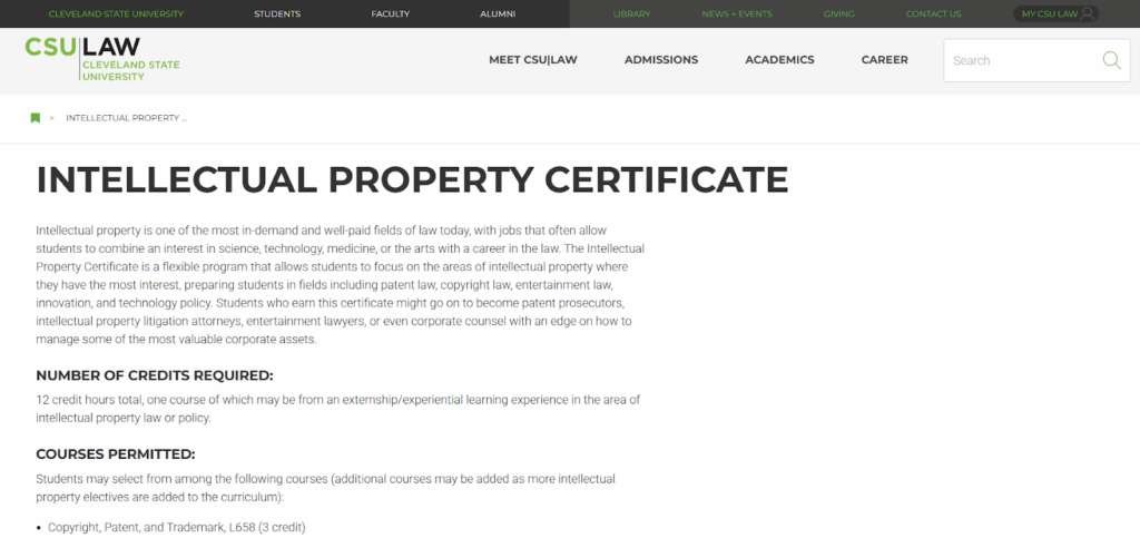 The Intellectual Property Certificate overview page