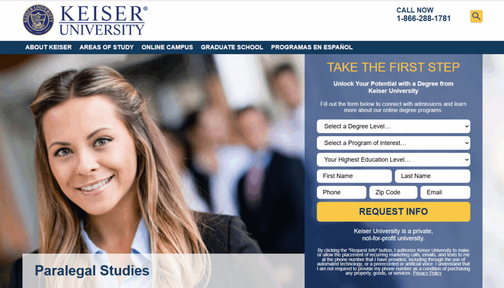 Landing page of the Paralegal Studies Program