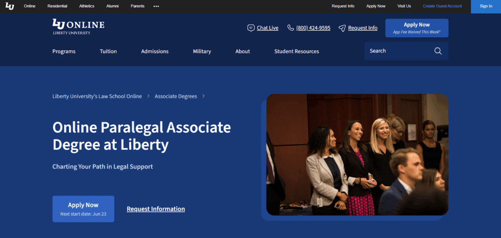 The Associate of Arts (AA) in Paralegal Studies application page
