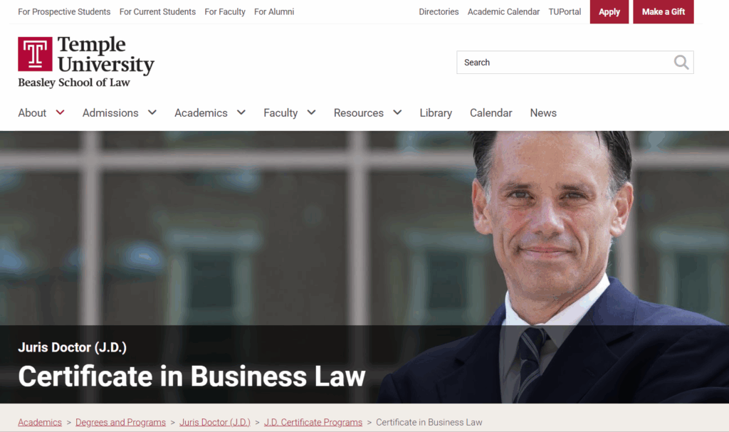 The Certificate in Business Law landing page