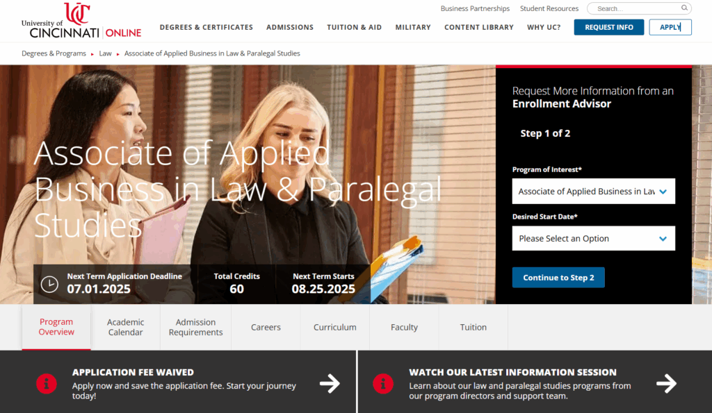 The Associate of Applied Business in Law & Paralegal Studies landing page