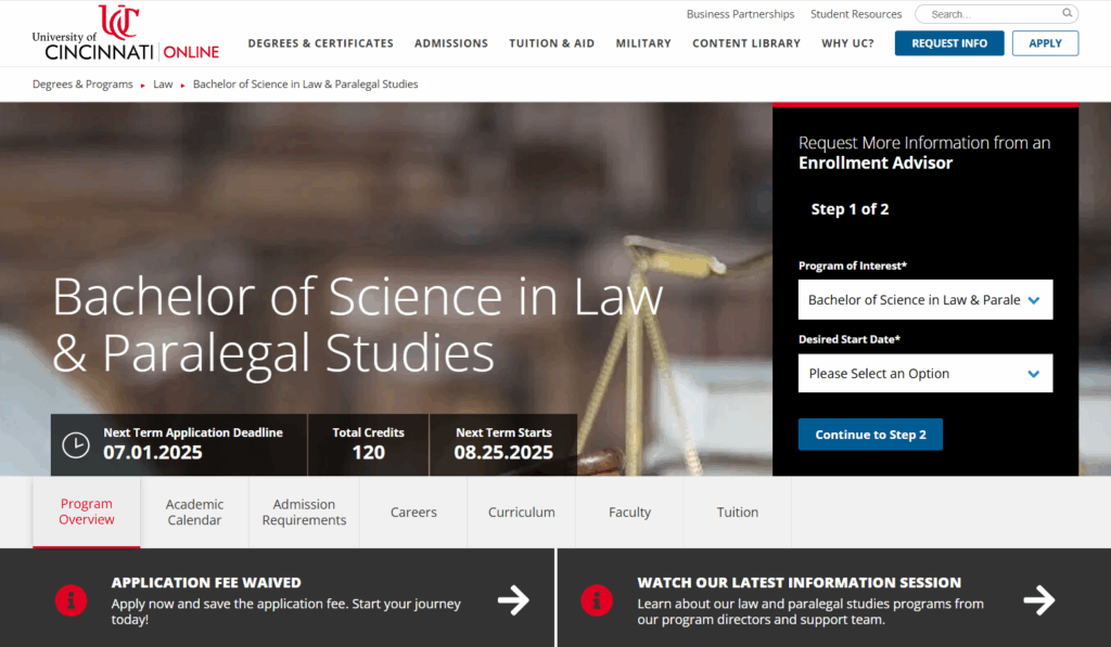 The Bachelor of Science in Law & Paralegal Studies landing page