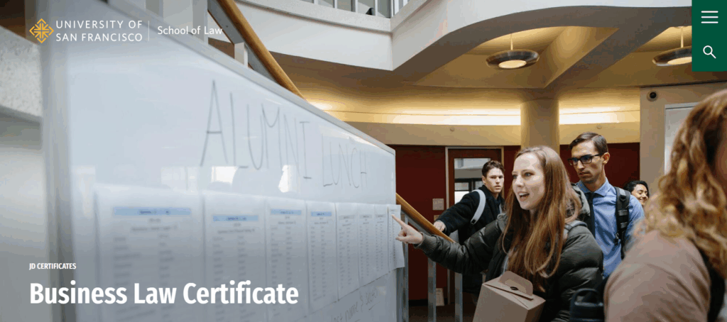 The Business Law Certificate landing page