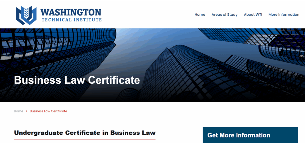 The Business Law Certificate landing page