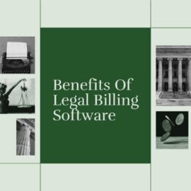 Benefits of legal billing software text on green background