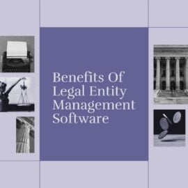 Benefits of legal entity management software text on purple background
