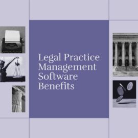 Legal practice management software benefits text on purple background