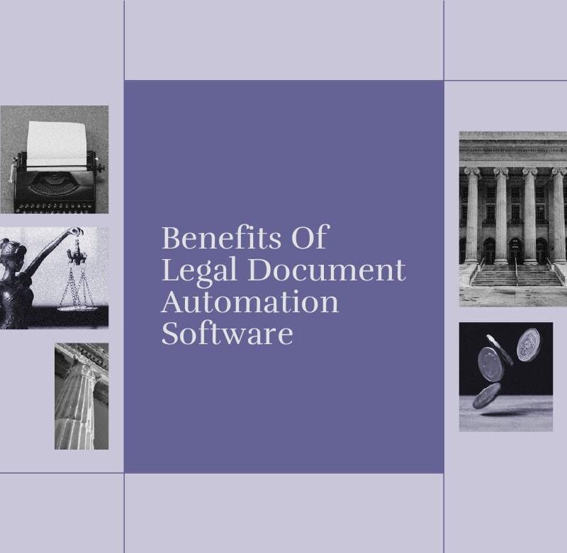 Benefits of legal document automation software text on purple background