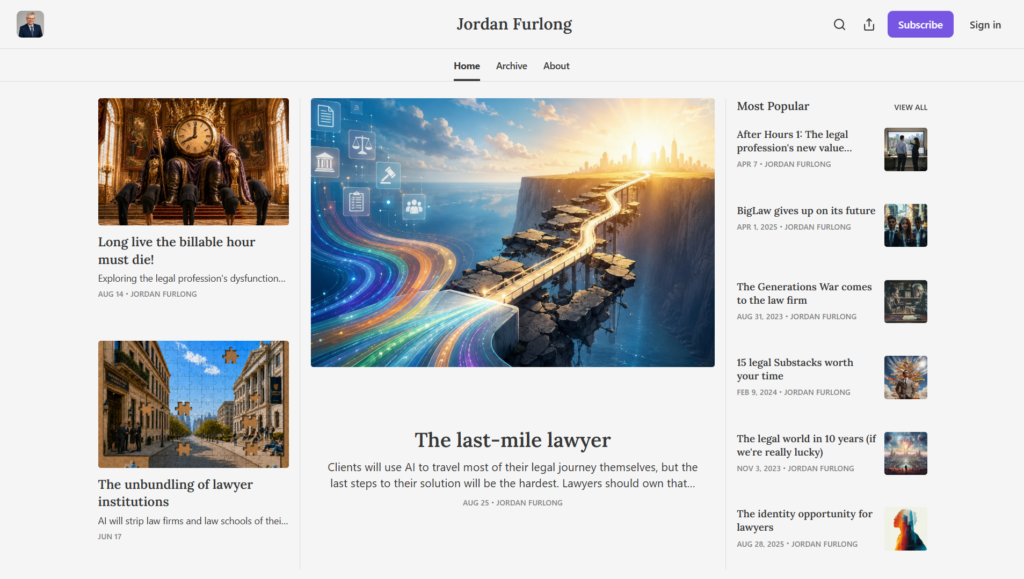 Jordan Furlong newsletter featuring commentary on AI, law firms, and the legal profession