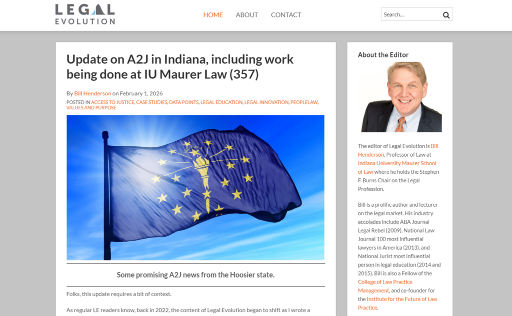 Legal-Evolution-Seite mit einem Update zum Zugang zur Justiz in Indiana
