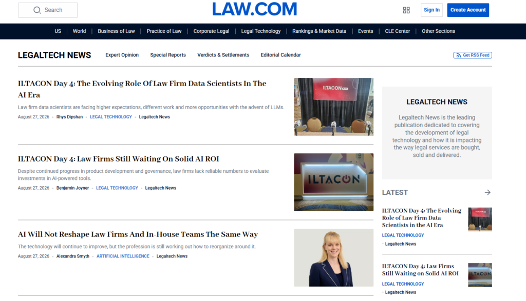 Legaltech-News-Seite mit Beiträgen über KI und Datenwissenschaft in Kanzleien