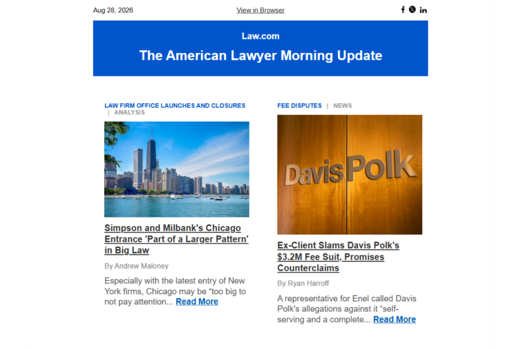 The American Lawyer Morning Update featuring law firm and fee dispute stories