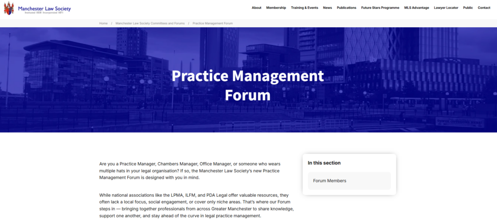 Manchester Law Society Practice Management Forum webpage