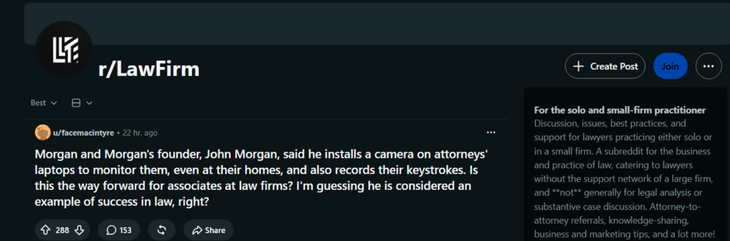 Reddit r/LawFirm community page
